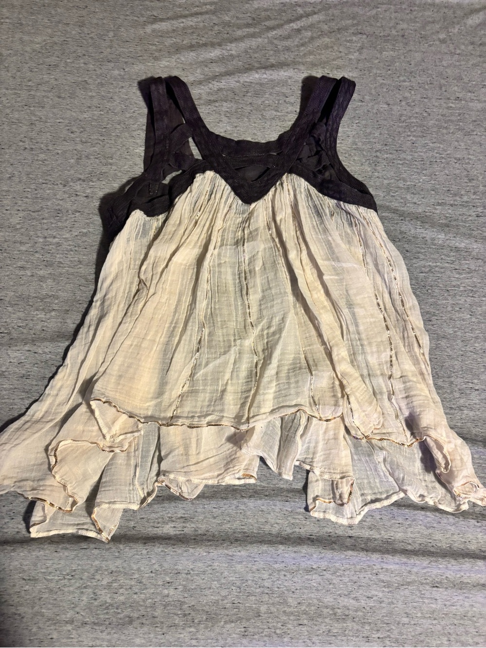 Free People Layered Gauze V-Neck Tank Top in Cream and Black